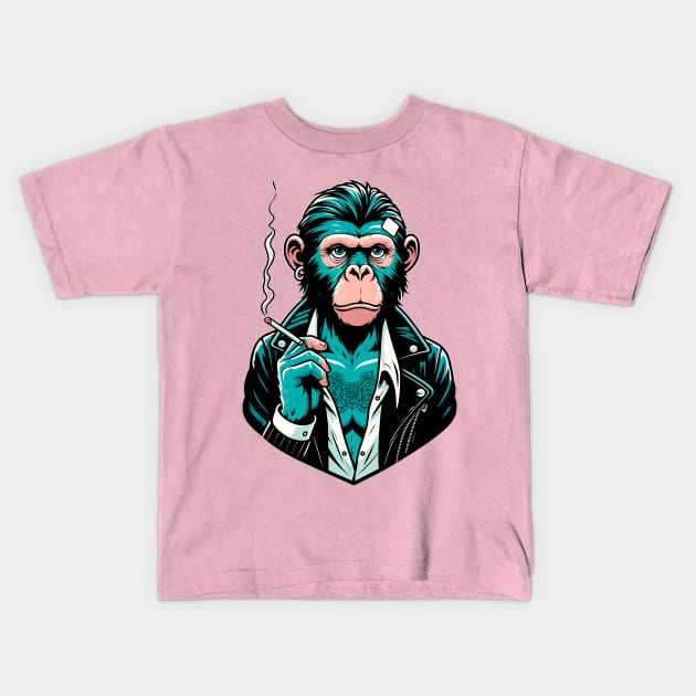 Yakuza Monkey - Tattooed & Fierce 90s Cartoon Art Kids T-Shirt by TimeWarpWildlife